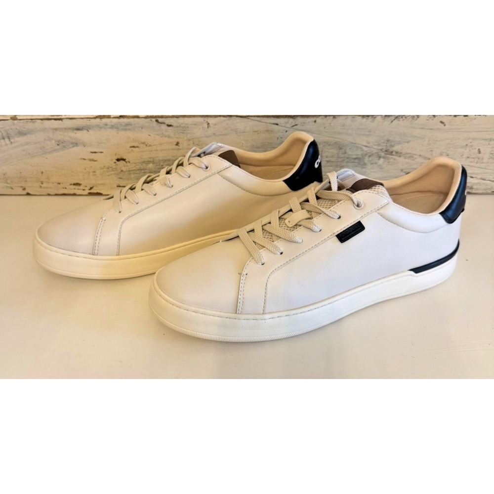 Coach Shoes Mens Size 13D White Leather Low Top Lace Up Logo Sneakers G5026